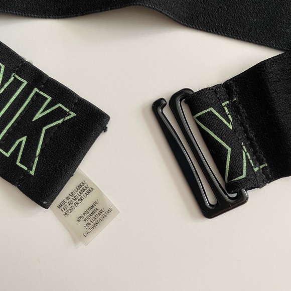 Victoria Secret PINK Swim Bikini Top XS Teal Yellow Banded Logo Triangle Halter - Picture 10 of 10